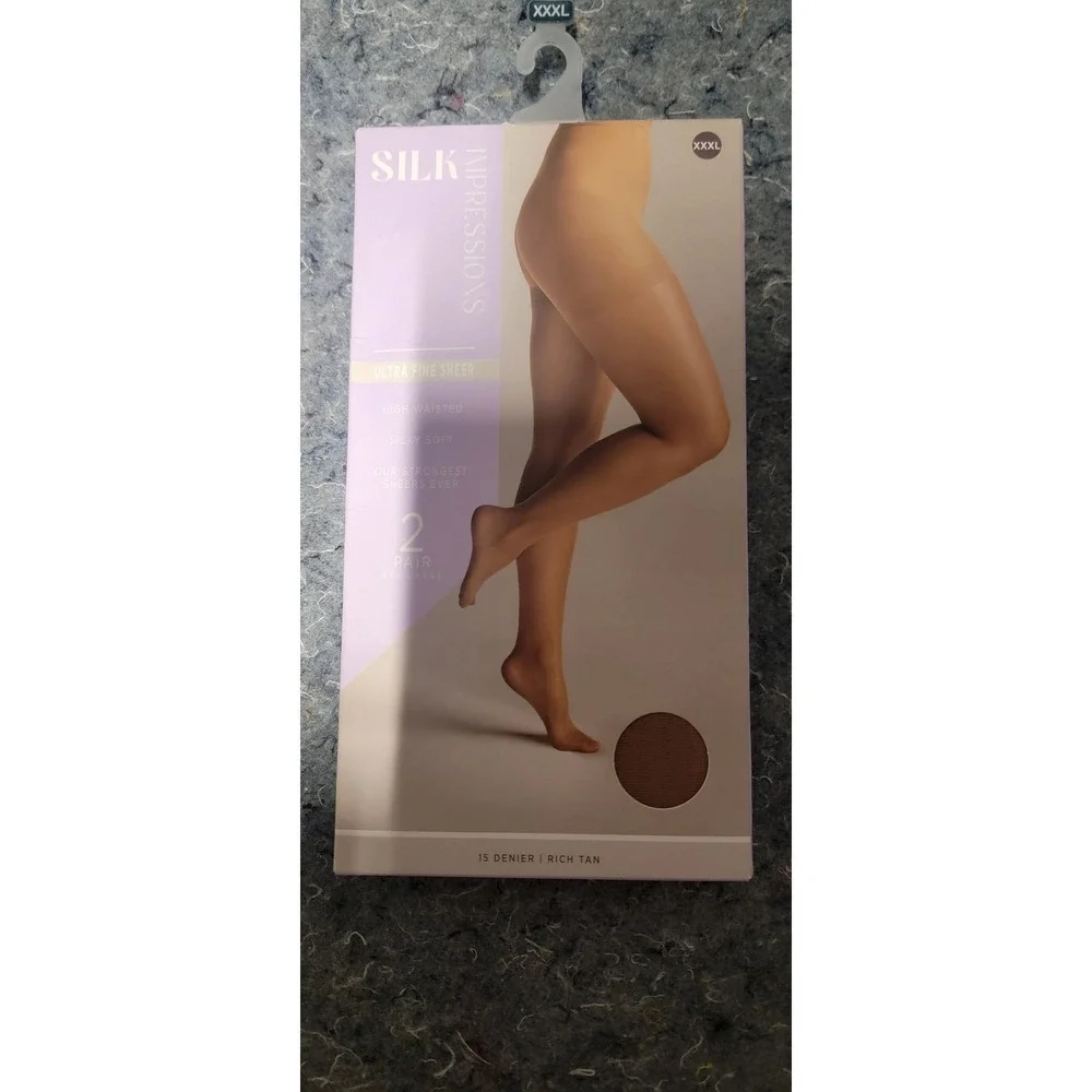 Silk Impressions Women's Sheer Light Support Rich Tan 2 pair package Size 3XL